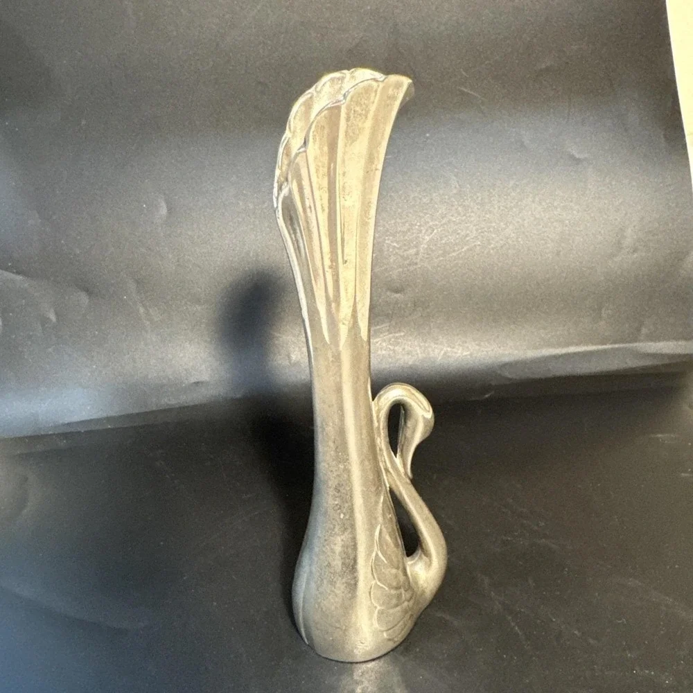 Vintage Silver‎ Plated Swan Bud Vase Art Deco Design Weighted Bottom 7
